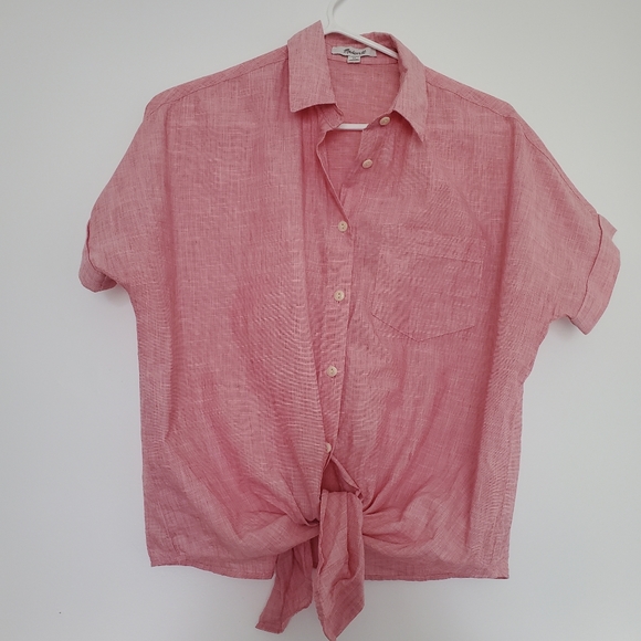 Madewell End on End Short Sleeve Tie Front Shirt - Picture 4 of 4